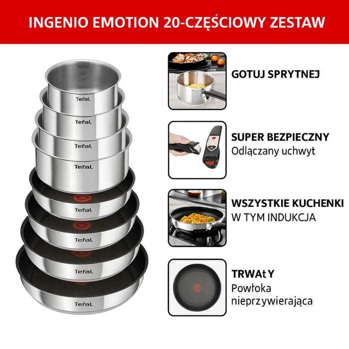Zestaw naczyń kuchennych Tefal Ingenio 20 elementów - obrazek 3